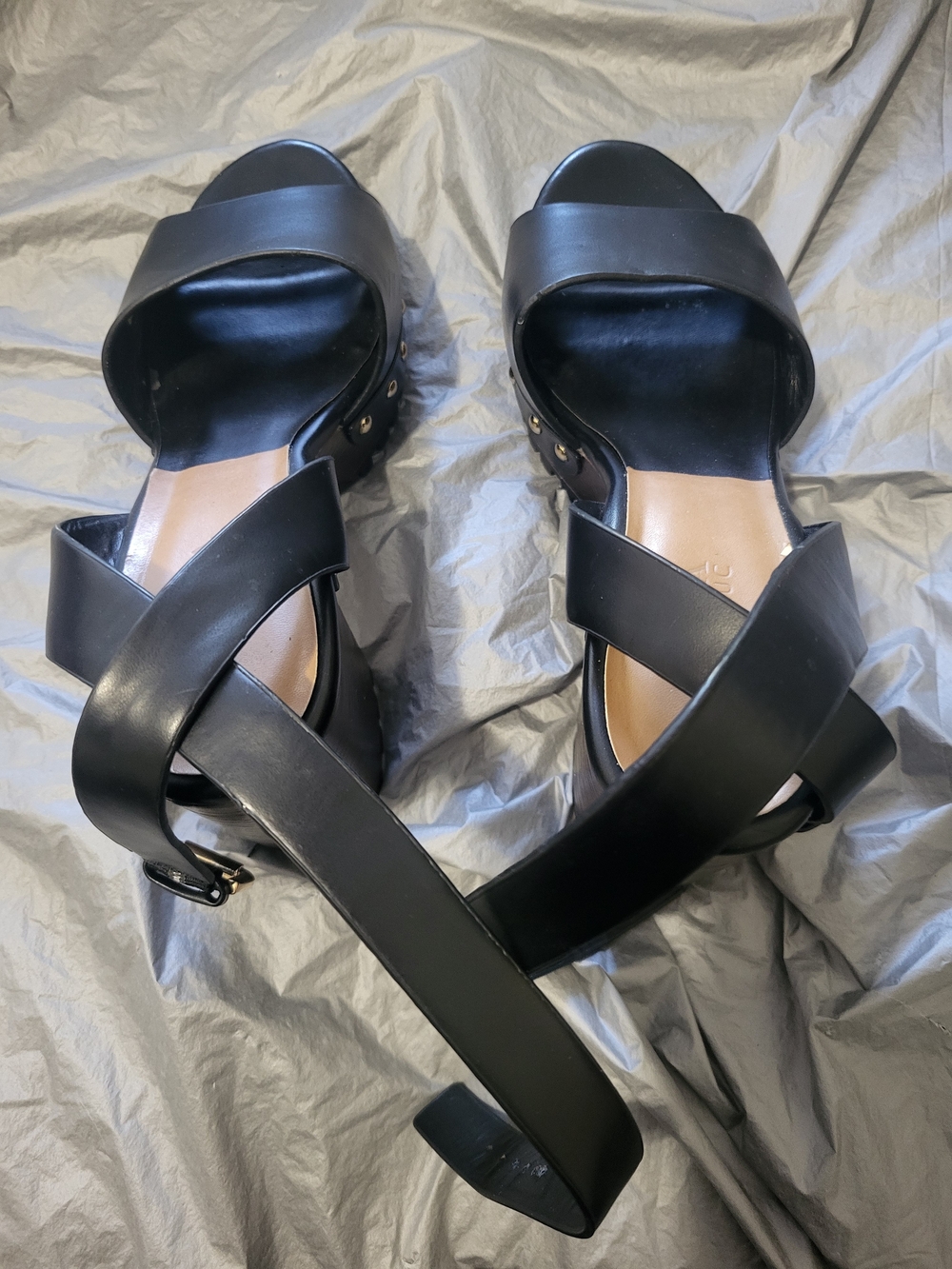 Zara Studded Black Leather Platform Sandals with Chunky Wood Heel - Picture 11 of 13